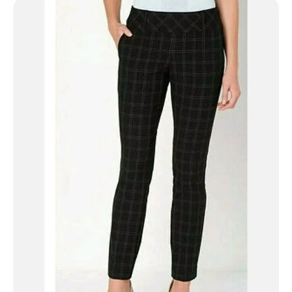Christopher & Banks Pants 4P Black Plaid Shaped Fit Mid Rise Trouser Career NEW